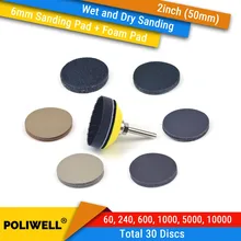 2 Inch (50mm) Assorted Grits Silicon Carbide Hook&Loop Sanding Discs+ 6mm Backing Pad + Foam Interface Pad for Wet/Dry Sanding