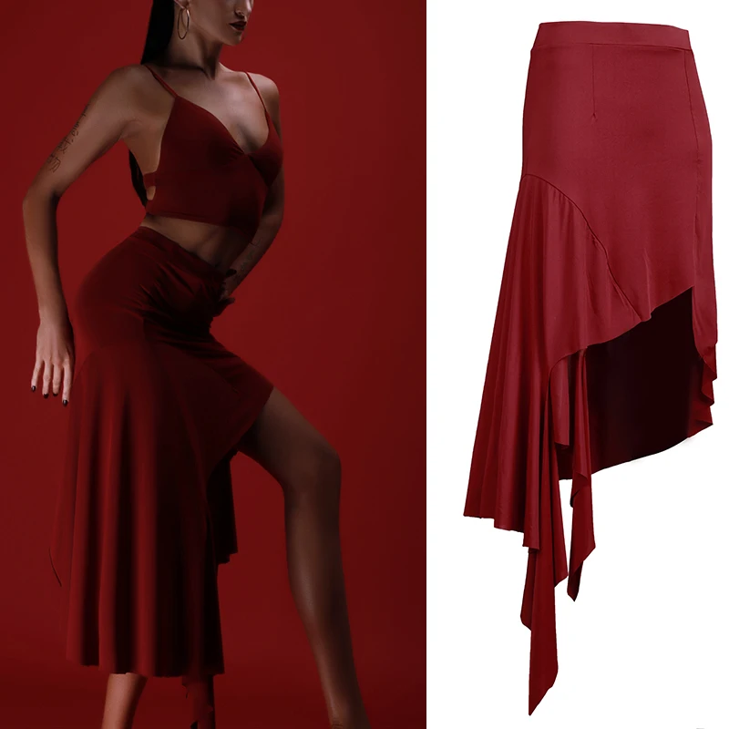 Юбка для латинских танцев, женские платья для латинских танцев, красные юбки для латинских танцев, платье для румбы, костюмы DQS1109