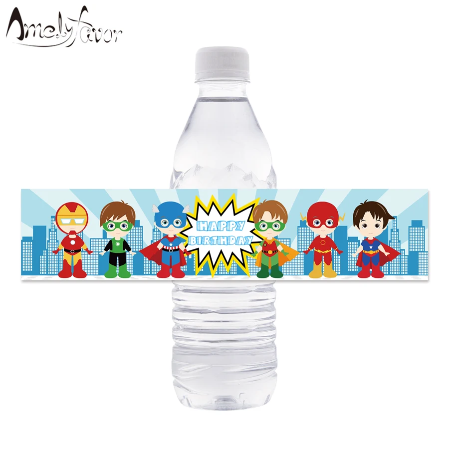 

Super Hero Theme Boys Bottle Labels Birthday Event Party Decorations Supplies Boy Superhero Party Bottle Wrapper Custom-made