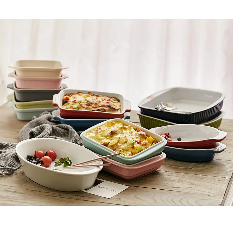 

KSK Cheese Baked Plate Baking Tray Ceramic Western Dishes Oven Plate Multi-color Baking Bowl