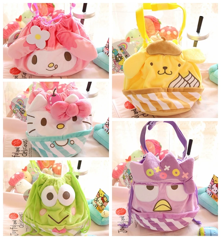 

New Cartoon My Melody Hello Kitty Cinnamoroll Pudding Dog Plush Bags Anime cute Purse Phone Bag Girls Kids Lover Children Gifts