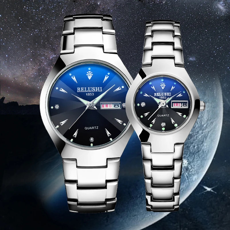 ORIGINAL  Top Brand Lover's Wristwatch Quartz Watches BELUSHI Couple Watch Steel Waterproof Luminous Men Wome
