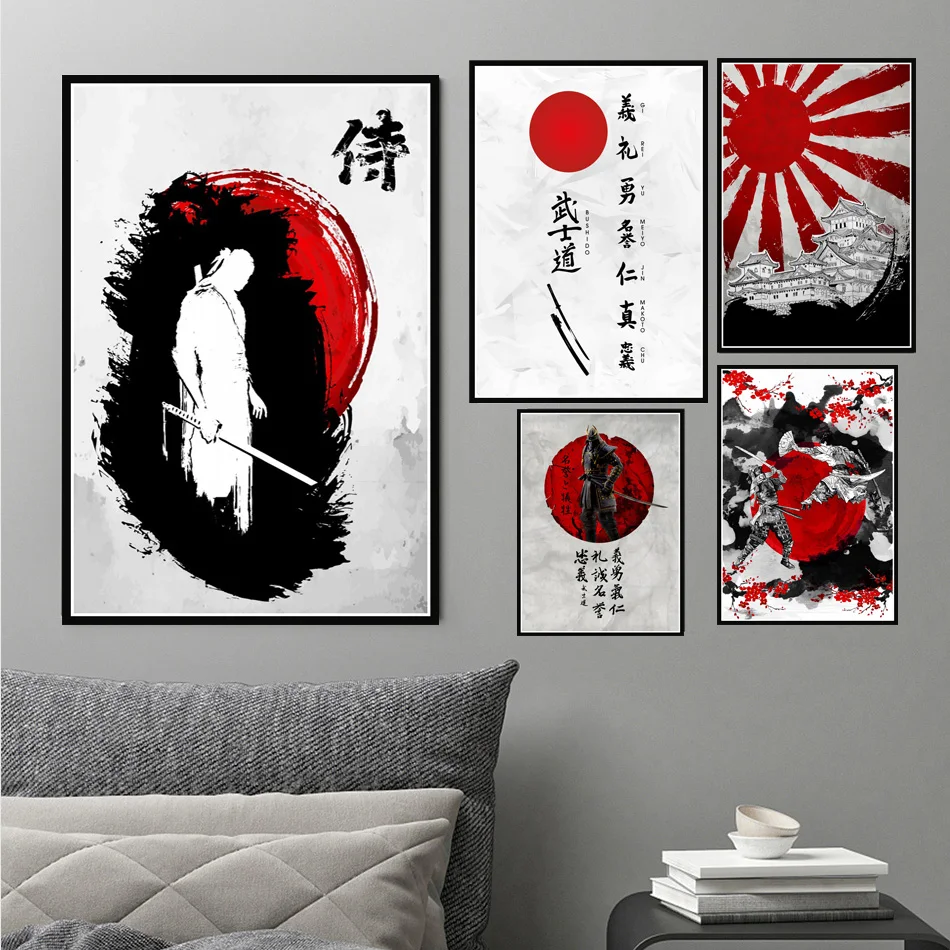 Популярный японский постер Bonsa Bushido Samurai Kanji аниме абстрактный и принты
