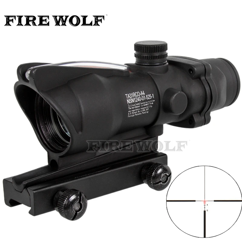 

ACOG 4X32 Fiber Source Red Illuminated Scope Black Color Tactical Hunting Riflescope