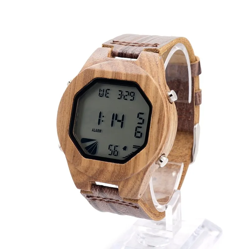 BOBO BIRD V-A13 Men's Luxury Watches Wood Digital Wristwatch with Genuine Leather Band Complete Calendar Watch for Men as Gifts