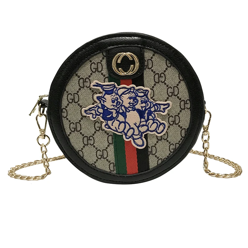 

New Arrival Embroidery Cartoon Happy Chain Bags Circular Round Women Shoulder Bags Fashion Character Women Crossbody Bags