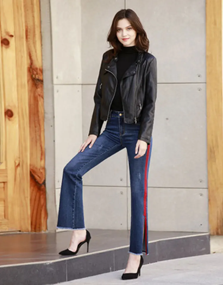 

HEE GRAND Mid-Waist jeans Women Ankle-length Denim Pants Spring 2019 Women Wide Leg Washed Women Splitted Loose Trousers WKN620