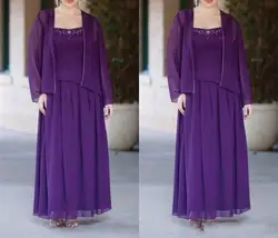 Элегантный комплект из двух предметов, платья для матери невесты с курткой, 2019 vestido de madrinha, фиолетовое шифоновое платье с длинными рукавами