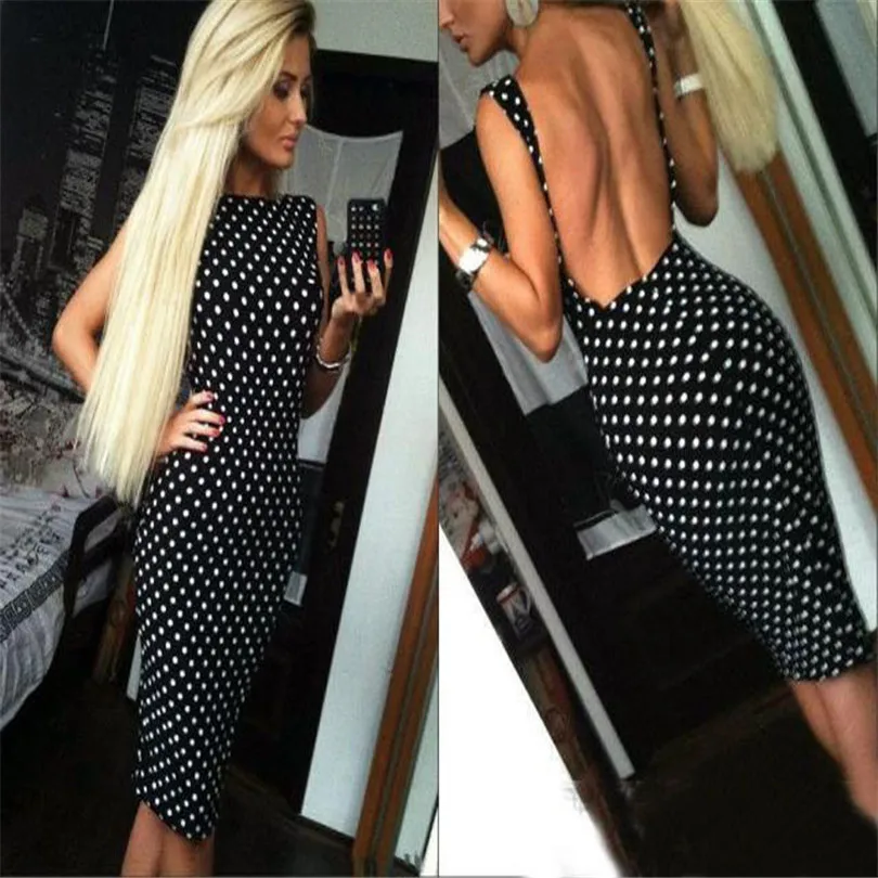 Women Summer  New Fashion O-Neck Polka Dot Dress body shapper Sexy Wedding  Sleeveless slim  Halter Pencil Dress#4M08 (7)