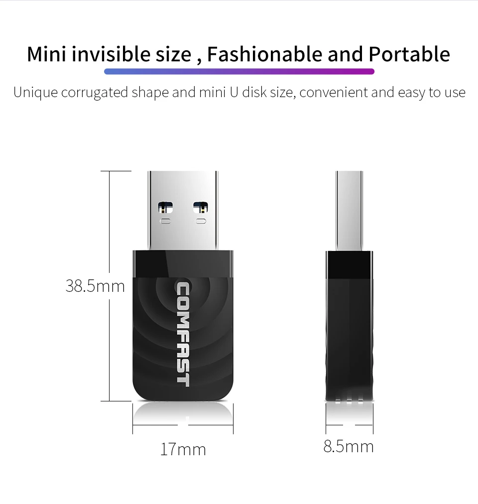 1300Mbps Mini USB Wifi Network Card Dual Band Wifi Adapter 2.4G/5.8GWireless AC Adapter for WindowsXP/Vista/7/8/10 Mac OS