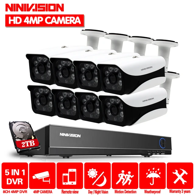 4mp HD CCTV System 8CH AHD DVR Kit 8PCS 4.0mp 2560*1440 6*Array LEDS Security Camera Outdoor Surveillance Kit Easy Remote View