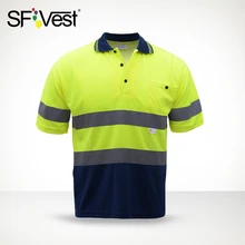 Высокая видимость Светоотражающая рубашка Мужская Спецодежда Светоотражающая флуоресцентная футболка светоотражающий светящийся скотч отложной воротник в полоску