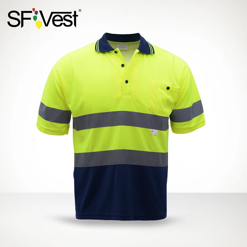

High Visibility Reflective Shirt Mens Safety Workwear Reflective Fluorescent Shirt Reflective Glow Tape Turndown Collar Striped