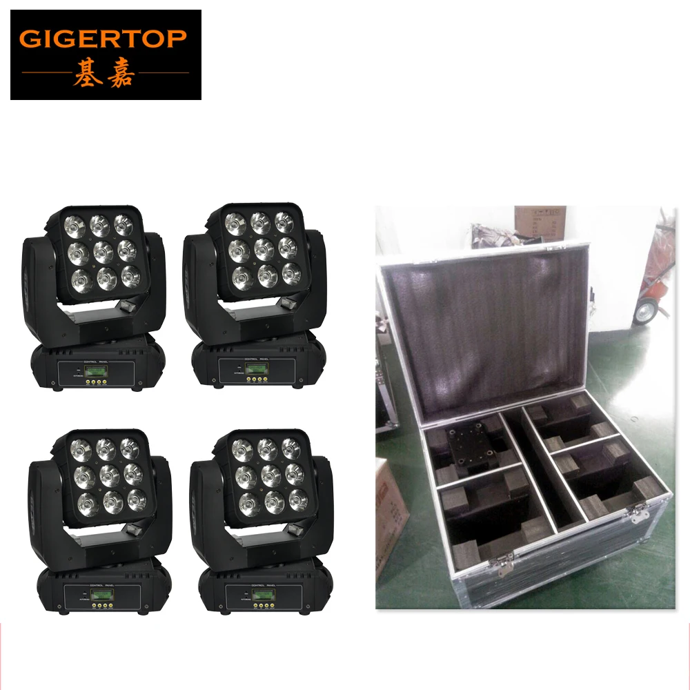 

Road Case 4in1 Packing 4pcs/lot 9*10W Cree Led RGBW 4IN1 led matrix moving head beam light 110V-240V stage light DMX 512 control