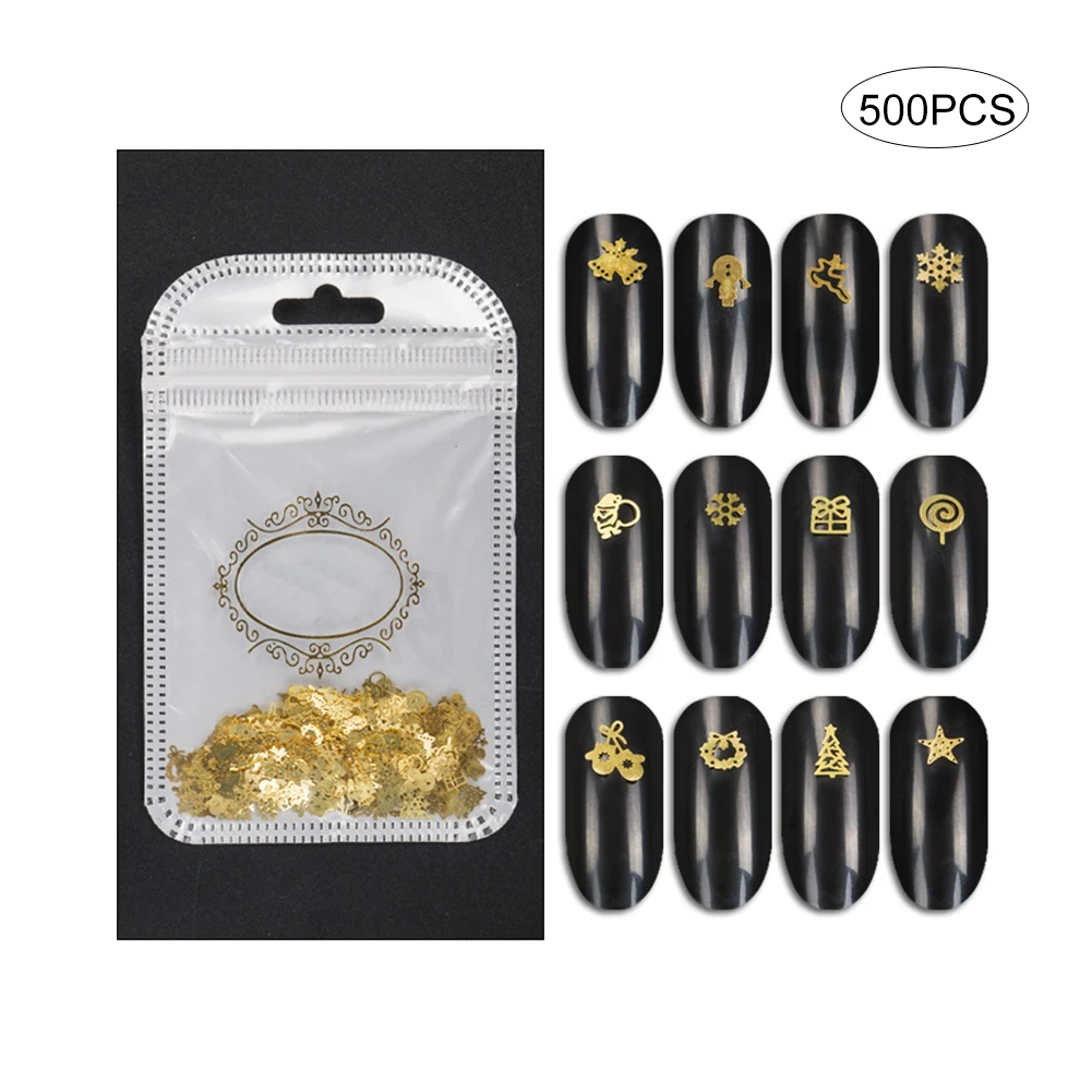 500Pcs/Pack Nail Art Gold Metal Stud Slice Stickers Design Diy Nail