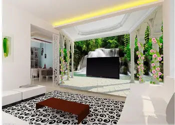 

3d wallpaper for room European style balcony Roman column waterfall background wall mural 3d wallpaper