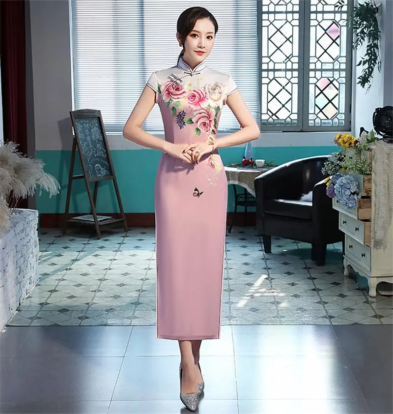Для мам и дочек платье Qipao для мам и дочек; Чонсам с цветами мама девочкам матч двусторонних вечерние платье Семейные комплекты одежды J273