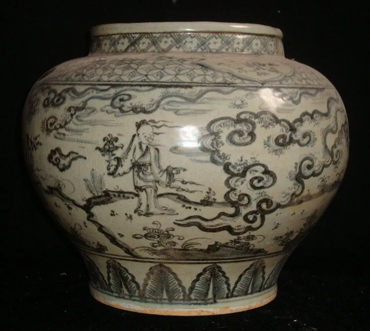 Ming Dynasty HongWu blue and white porcelain personage jar vase Ming