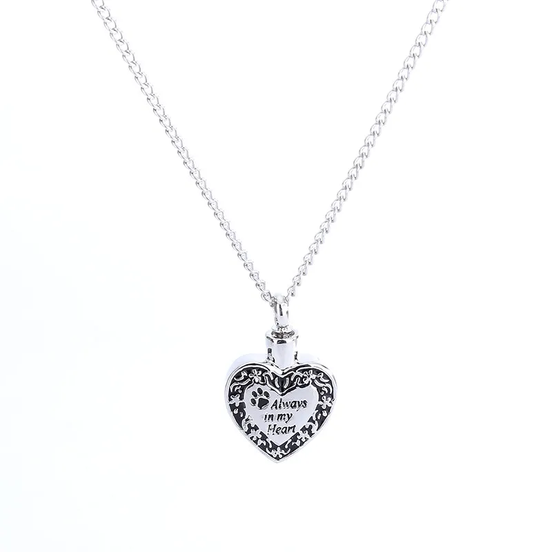 

2019 Hot Sale "Always in my Heart" Dog Footprint Ashes Memorial Necklace For Gift Dropshipping N10