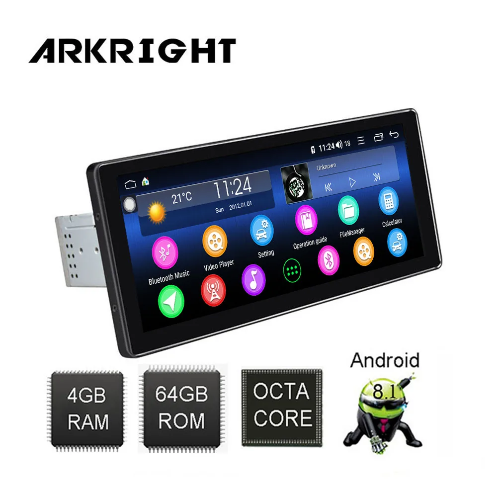 10,25 ''1Din Android 8,1 Восьмиядерный автомобильный Радио gps универсальный мультимедийный плеер/системный блок/ips экран Встроенный 4g модуль