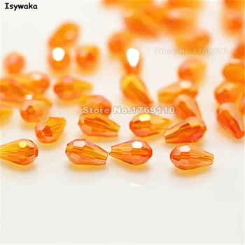 

Isywaka 70pcs Orange Red AB Color 4*6mm Faceted Teardrop Bead Austria Crystal Bead charm Glass Bead Loose Spacer Bead For Diy