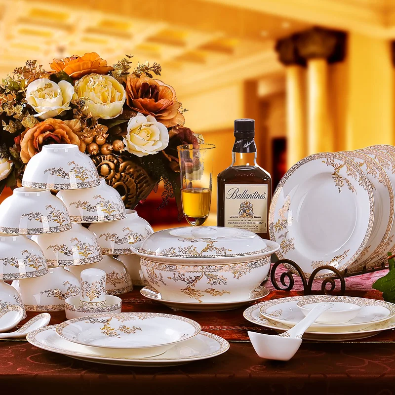 56 pcs jingdezhen ceramic fine bone china porcelain dinner set with