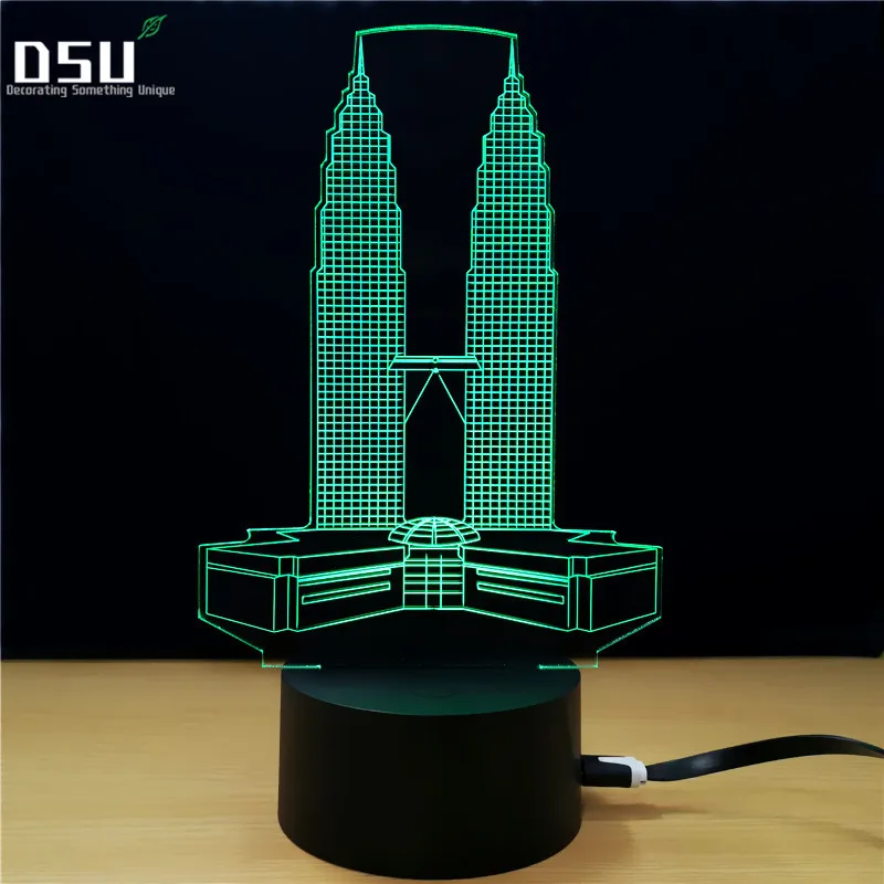 

Twin Towers Building 7 Color Lamp 3D Visual Led Night Lights For Kids Touch USB Table Lampe Baby Sleeping Nightlight