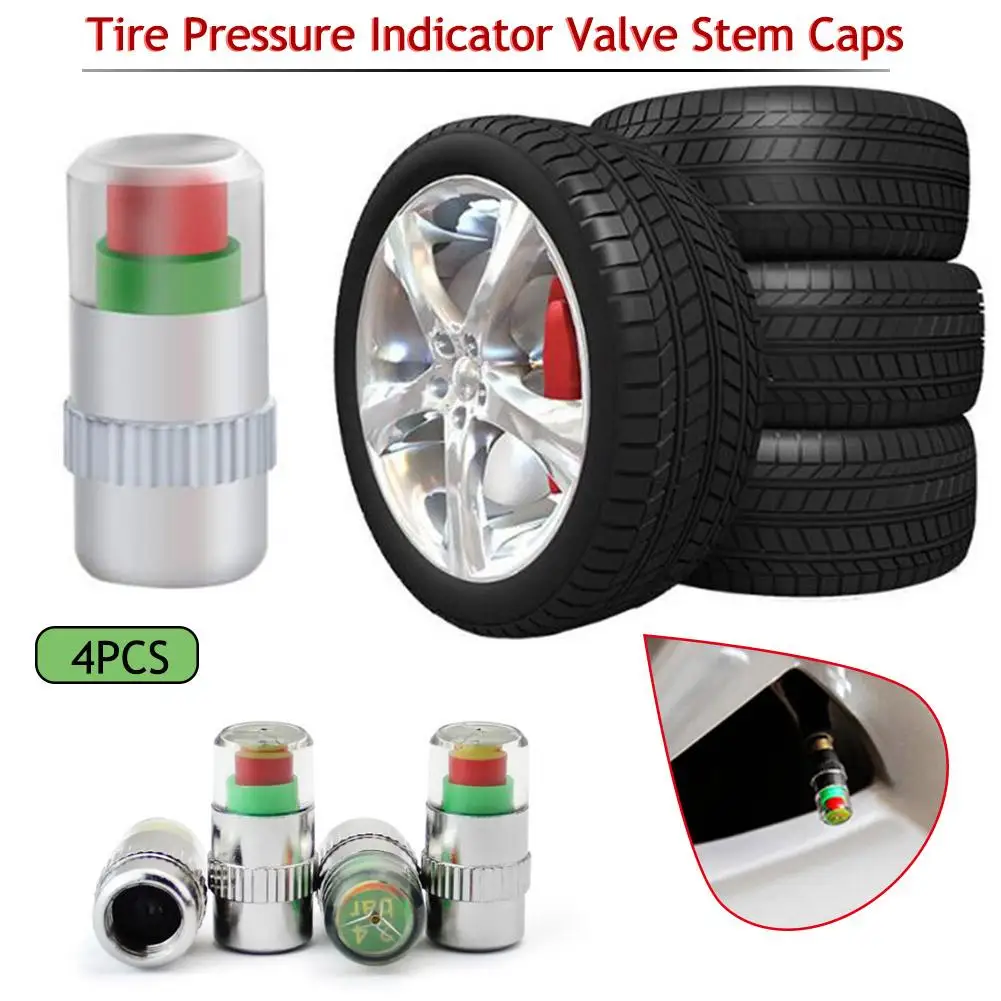 

4pcs Car Auto Tire Pressure Monitor Valve Stem Caps Cover Sensor Indicator Alert Tyre Air Gauge Warning Device