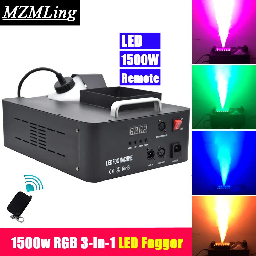 4 шт./лот светодиодный 1500 Вт RGB 3в1 противотуманная машина 2.5л DMX512 дымовая машина с 24x3 Вт светильник профессиональная сценическая машина DJ/Bar/Home Fogger