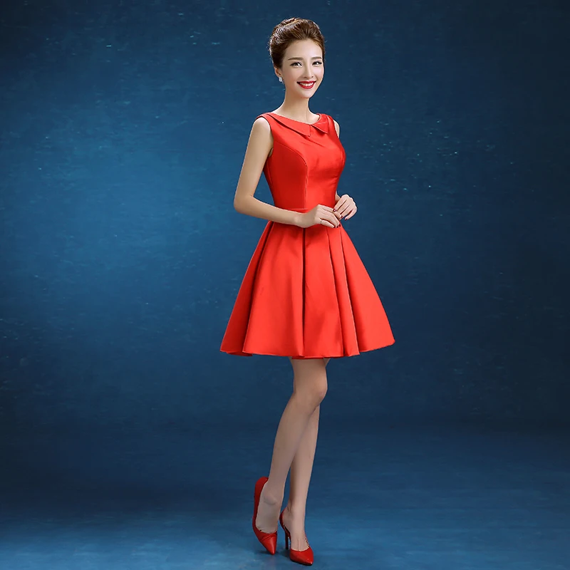 2015 Brand New Red Evening Dresses Elegant High Neck Girls Dress V-Back Ball Prom Party Pageant Graduation Formal Dress/Gown