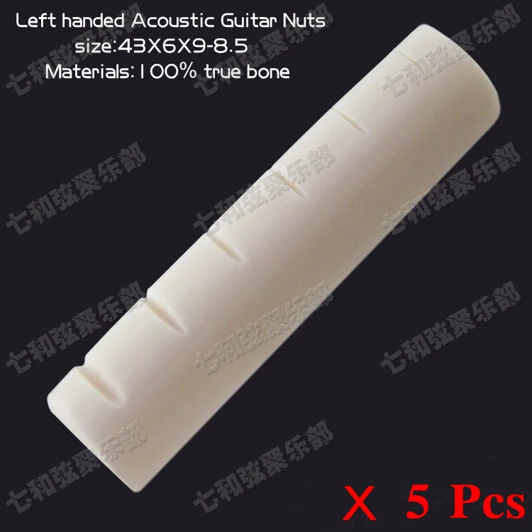 

Free Shipping 5 pcs Left handed Bone Nut for Acoustic folk Guitar,Backhand Acoustic Guitar Nut 43 x 6 x 9-8.5mm