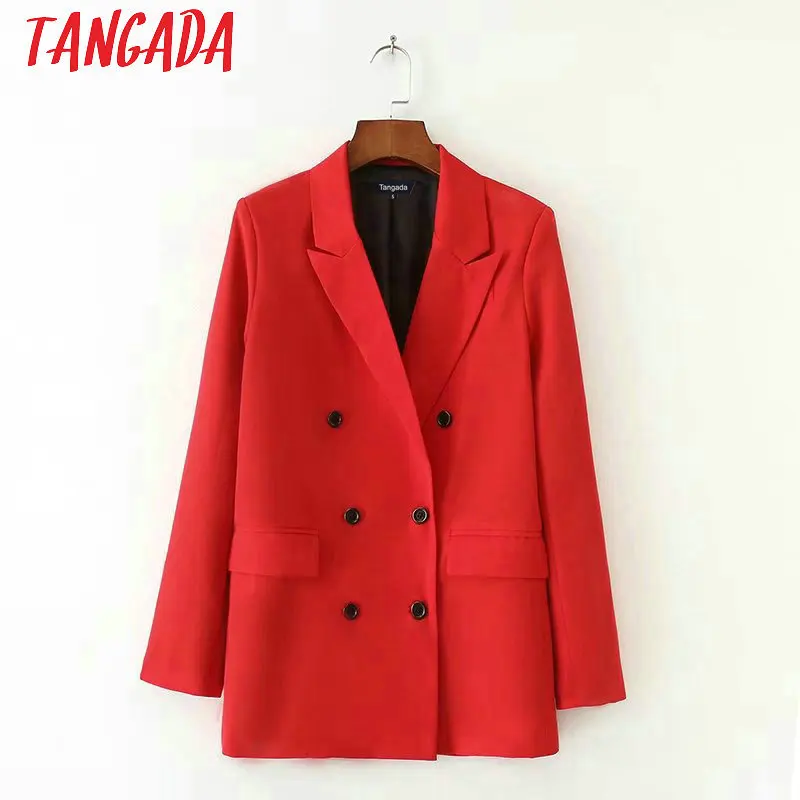 Tangada Women Red Suit Blazer Jacket Formal Jackets Double
