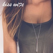 KISS WIFE Fashion Jewelry Simple Sliver Gold color Chain font b Necklace b font lariat Charm