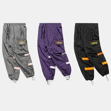 Новинка, винтажные свободные длинные штаны, мужские брюки-карго, модные штаны, уличная одежда в стиле хип-хоп, фиолетовые брюки карго с карманами
