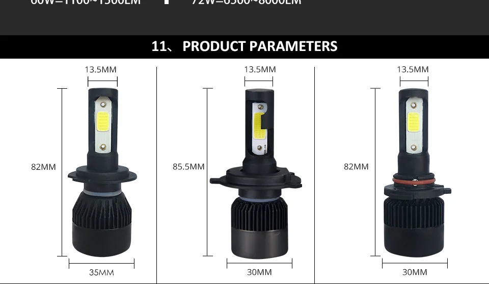 2PC LED Car Light H7 H4 LED H1 H3 HB4 9005 9006 9012 Headlight Driving Passing Beam Fog Light Replacement for Cars Headlamp (12)