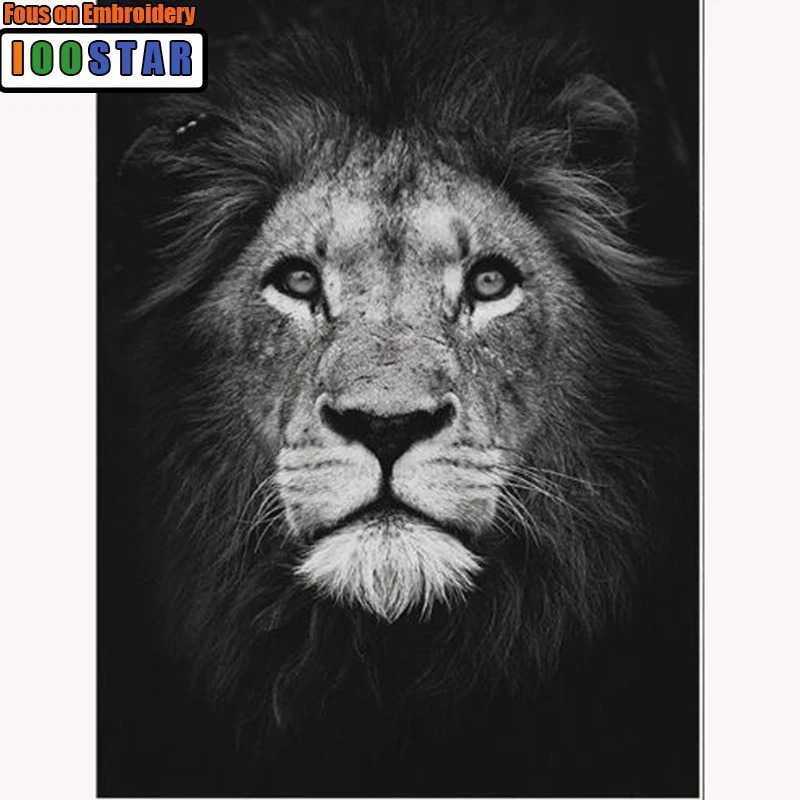 

5d diamond embroidery animal lion diy diamond painting cross stitch full square round black white diamond mosaic canvas wall art