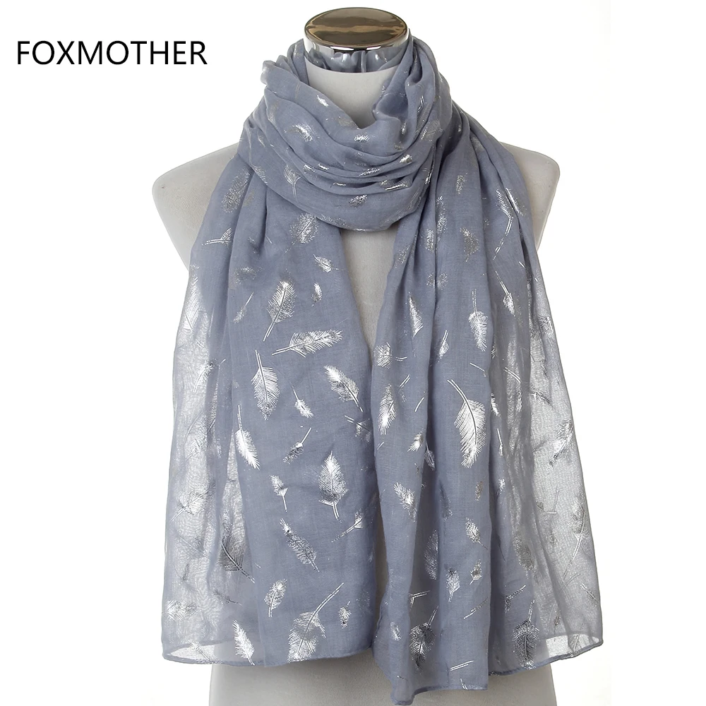 FOXMOTHER модные женские белые темно-синие желтые бронзовые фольга Серебряное перо кольцо шарфы шейный шарф блестящий платок