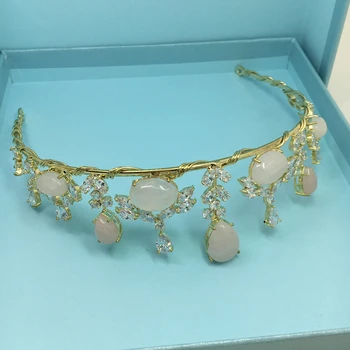 

Rose Stone Paved CZ Crown Cubic Zircon Tiara Princess Tiaras Wedding Hair Accessories Bride Hair Jewelry Bijoux Coroa WIGO1222