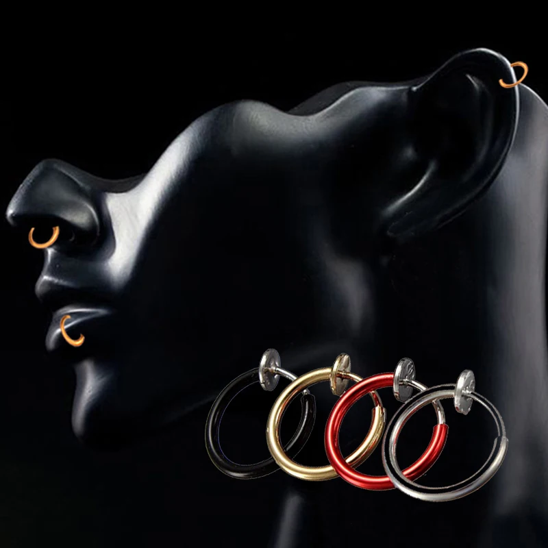 Goth Septum Punk Style Fake Piercing Clip on Hoop Boby Lip Nose Rings