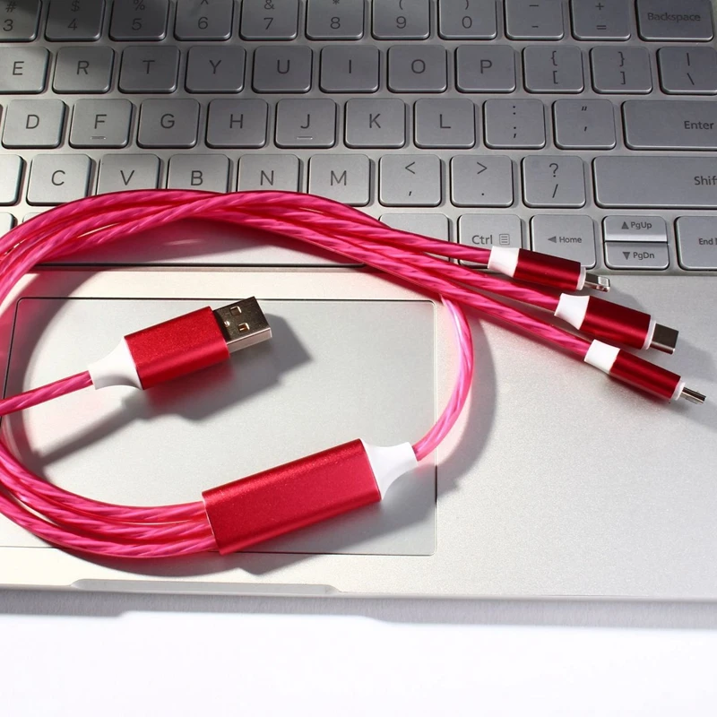 3 в 1 USB кабель для зарядного устройства светодиодный светящийся струящийся кабель Micro usb C для iPhone Android type C 2.4A Быстрая зарядка кабель для передачи данных