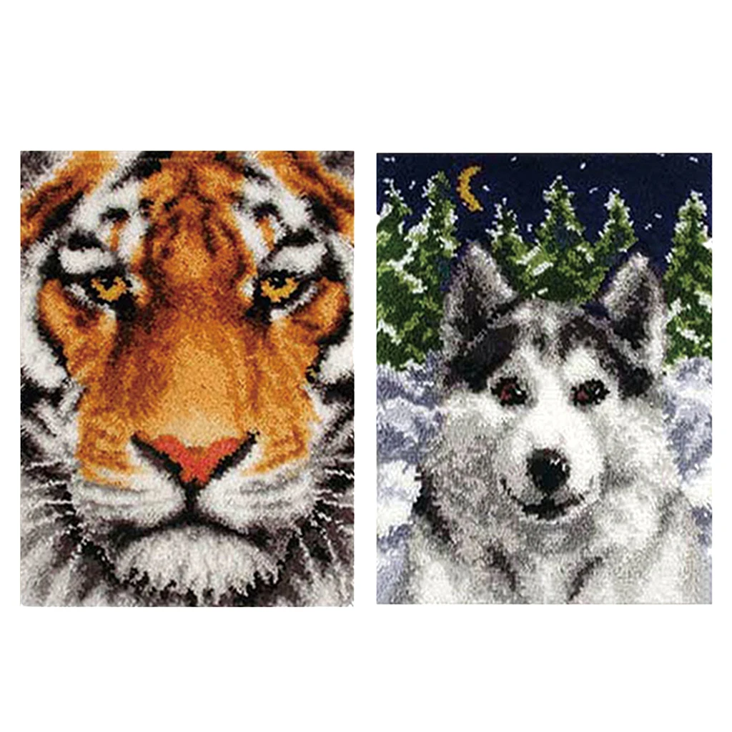 2 Set DIY Animal Latch Hook Kit Embroidery Needlework Supplies for Tapestry Carpet Rug Pillow Mat Cushion 75x57cm