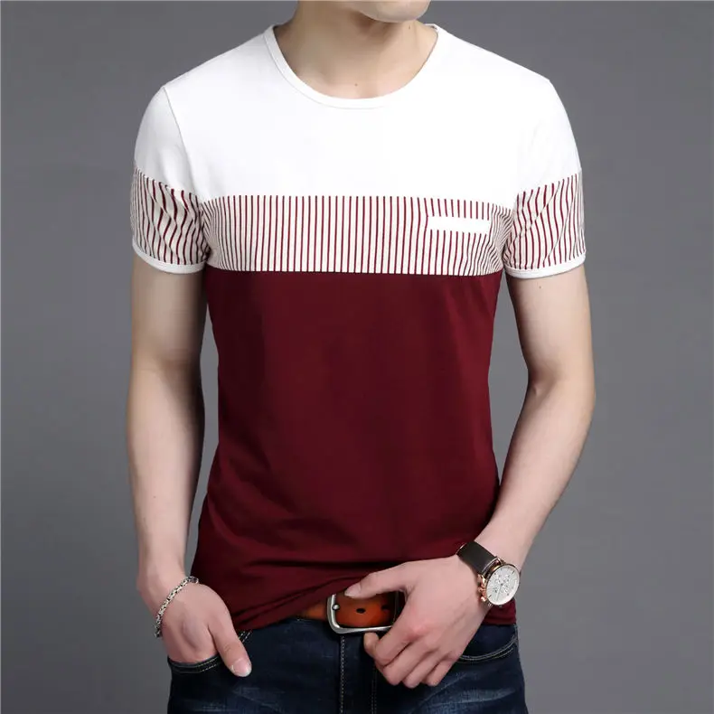 COODRONY, хлопковая футболка, мужская летняя брендовая одежда, футболка с коротким рукавом, Модный Полосатый джентльменский топ с круглым вырезом, футболка Homme 2249