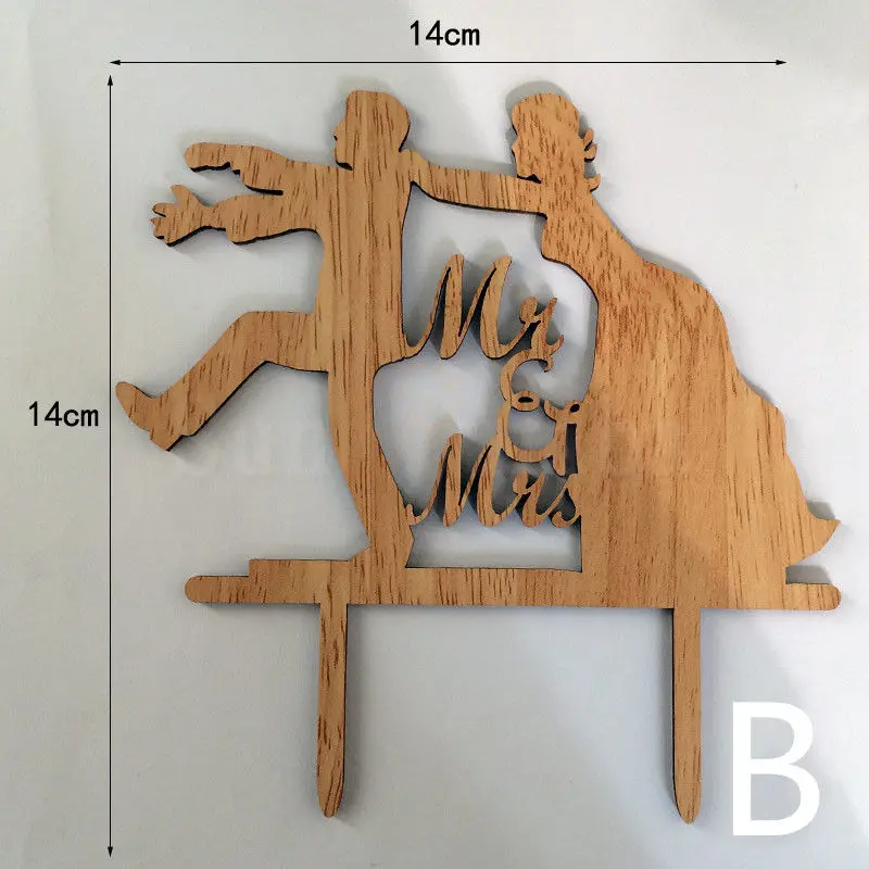 1 шт. из дерева в деревенском стиле топперы на свадебный торт украшение для мероприятия вечеринки товары для украшения торта вечерние украшения Mariage торт топпера - Цвет: B