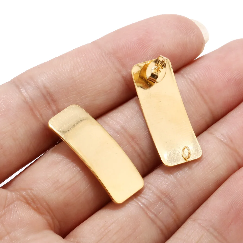 

10pcs Stainless Steel Real Gold Plated Curved Rectangle Bar Stud Earring Posts with Loop For Bohemian Earrings Making