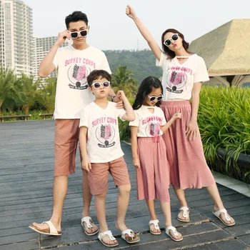 

Toddler Boy Summer Clothes Mommy and Me Family Matching Shirts Pants Clothing Mother and Daughter Clothes Papa Mama Father Son