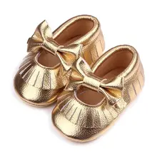 Girls Mary Jane Flower Baby Shoes PU Leather Baby Moccasins Gold Bow Girls First Walker Toddler Moccs zapatos girls