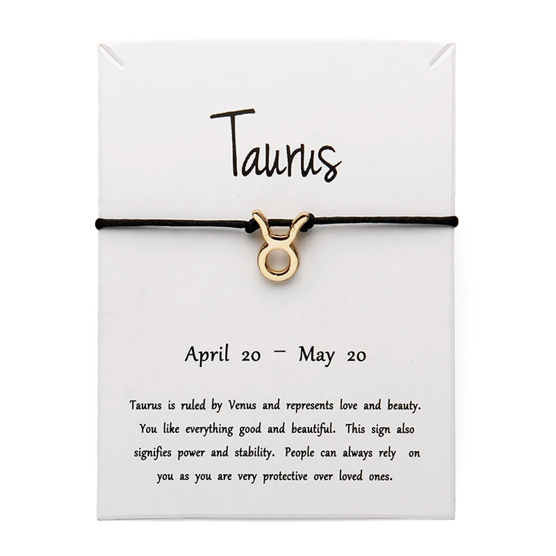 Black Gold Taurus Белая карта черного цвета модные ювелирные изделия 12 созвездия зодиака тканые браслеты для женщин - Окраска металла: Black Gold Taurus