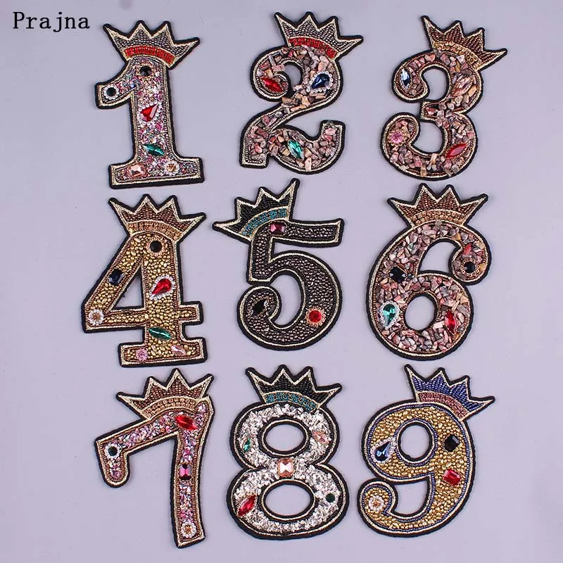 

Prajna 1 2 3 Number Patch Beaded Sew-on Patches for Clothing 3D Rhinestone Crafts Decoration Sequined Applique Garment Badge F