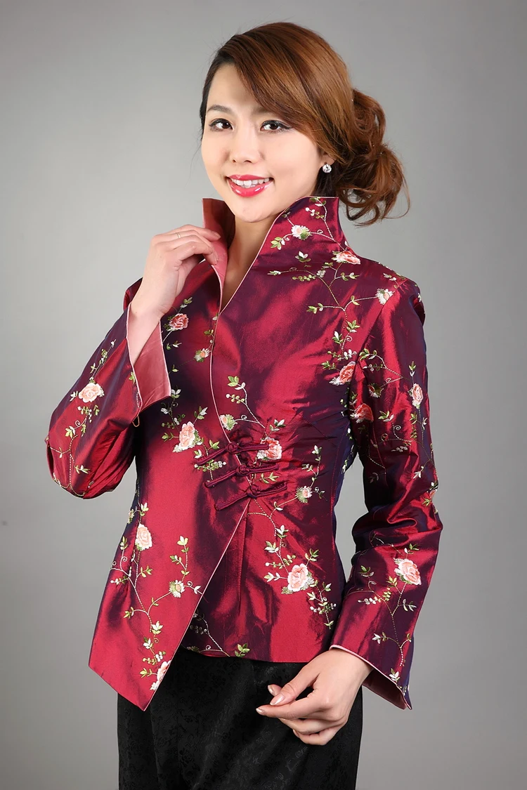 Free Shipping Wholesale Retail Burgundy New Chinese Women's Silk Satin