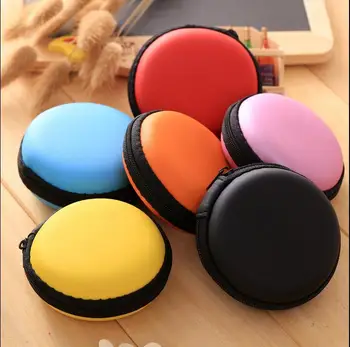 

Earphone Storage Box Bag SD Card Hold Case Carrying Hard Round Zipper Bag 6 Color 500pcs/lot